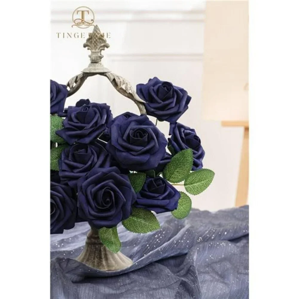 Navy Blue Artificial Roses 25pcs Fake Flowers for Wedding Bouquets Centerpieces